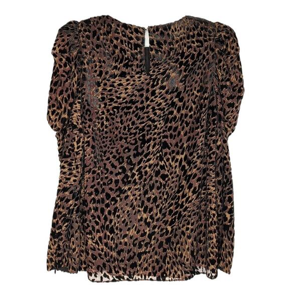 Elie Tahari Noelle Leopard Print Velvet Burnout Blouse, size Medium - Picture 2 of 12